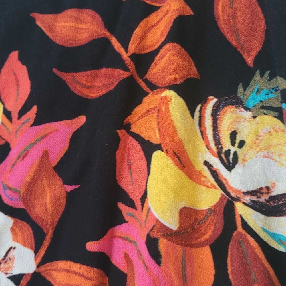 Free People Black Floral Crop Top with Pink, Red, Yellow Accents - Picture 6 of 7